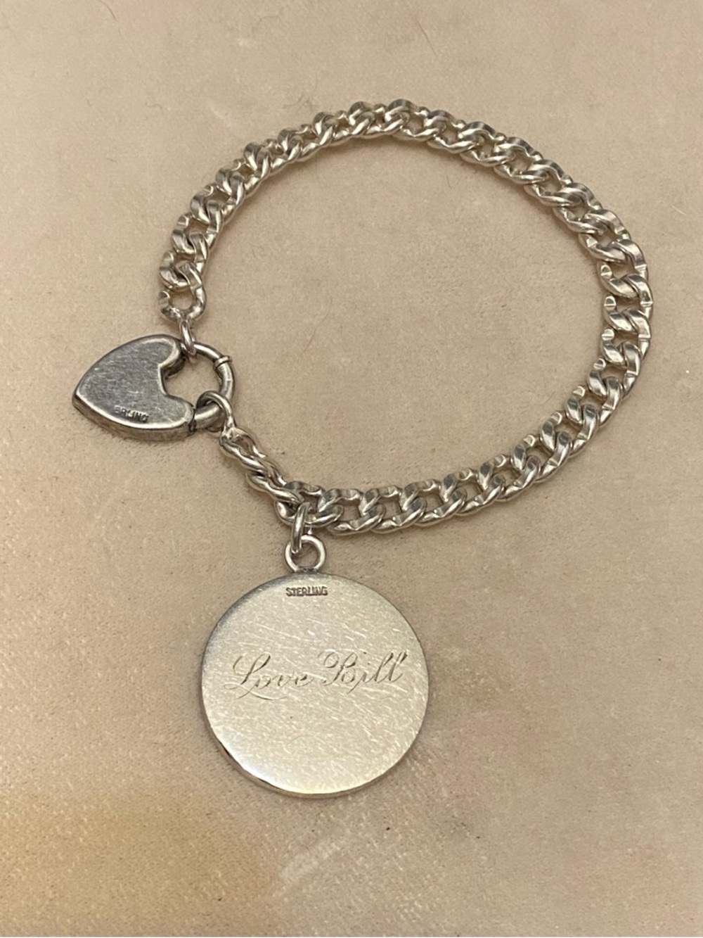 Antique Sterling Silver Heart Lock Charm Bracelet 925